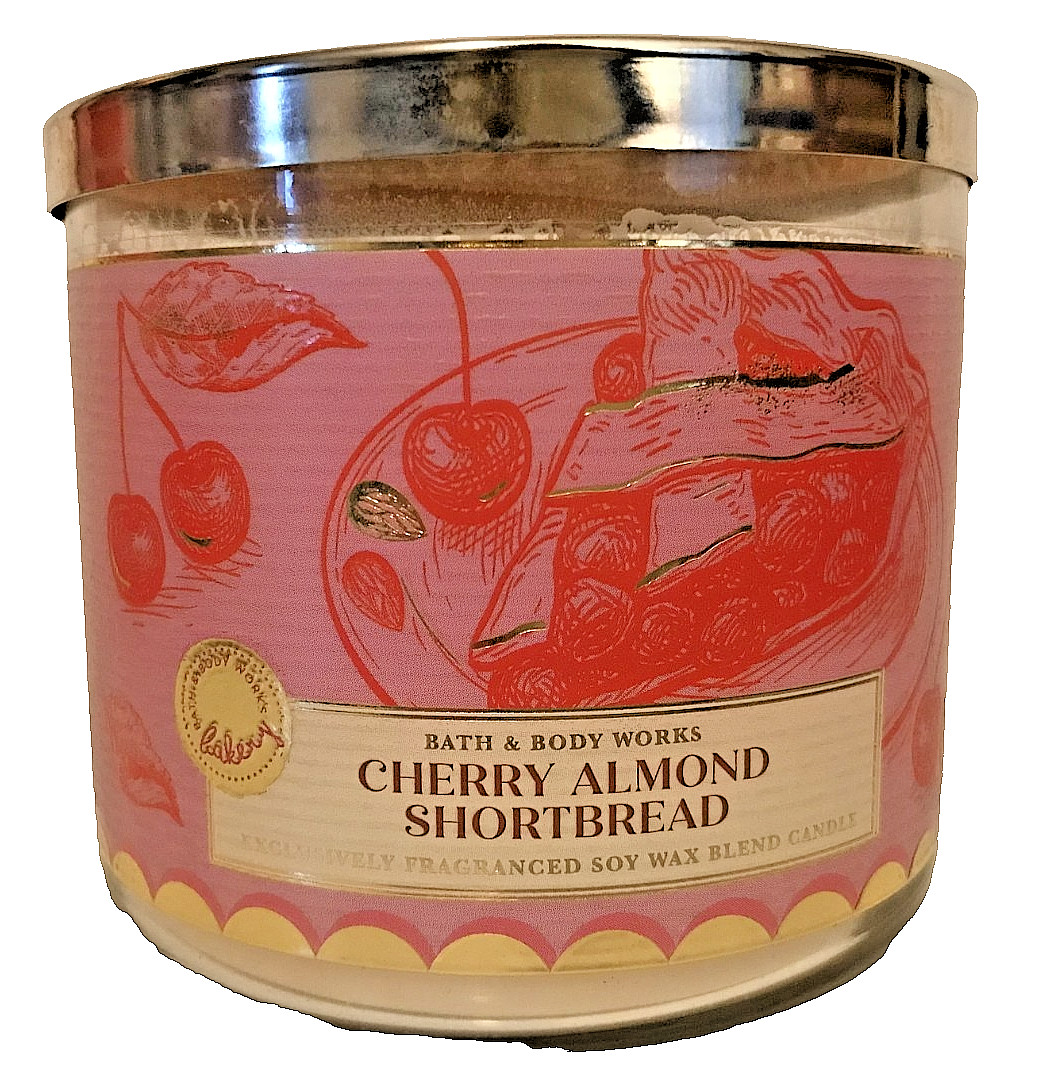 CHERRY ALMOND SHORTBREAD CANDLE LARGE 14.5 OZ 3 wick Bath Body Works boxed X1