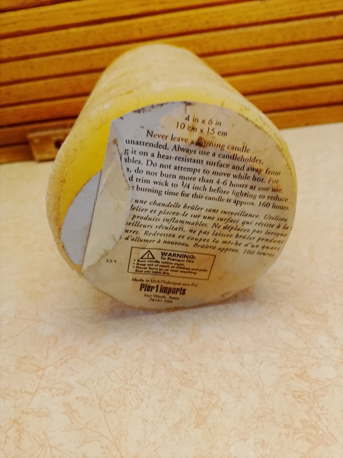 Pier 1 Imports Rustic Amber Yellow Pillar Candle (4×6 in) – Unused, Made in USA