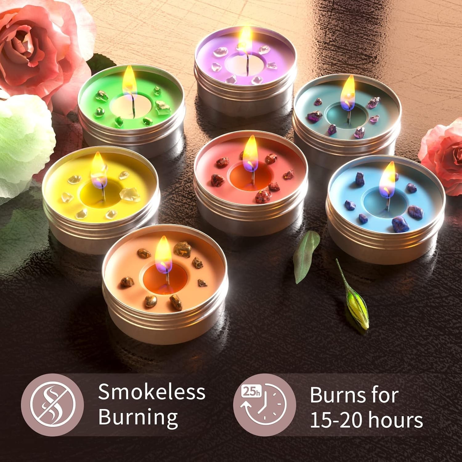 7 Chakra Healing Candles Crystal Scented Set for Meditation, Yoga & Relaxation