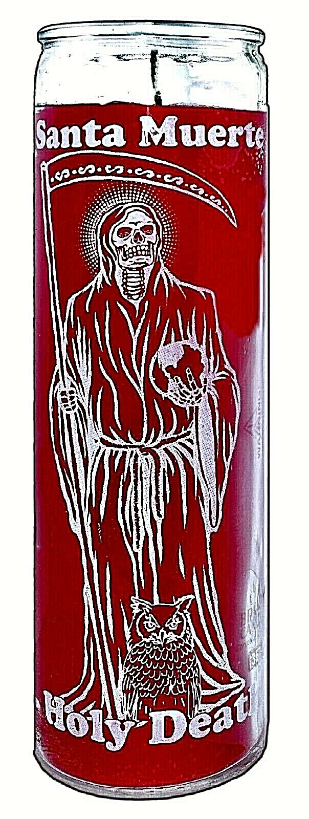 CANDLE HOLY DEATH RED – SANTA MUERTE ROJO UNSCENTED -BURNS 120 HOURS