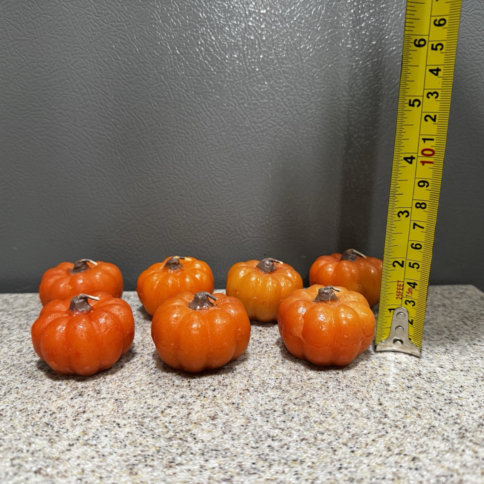 7 Mini 1.5”x2” Pumpkin Shaped Candles Fall Autumn Halloween Party Decor Unused