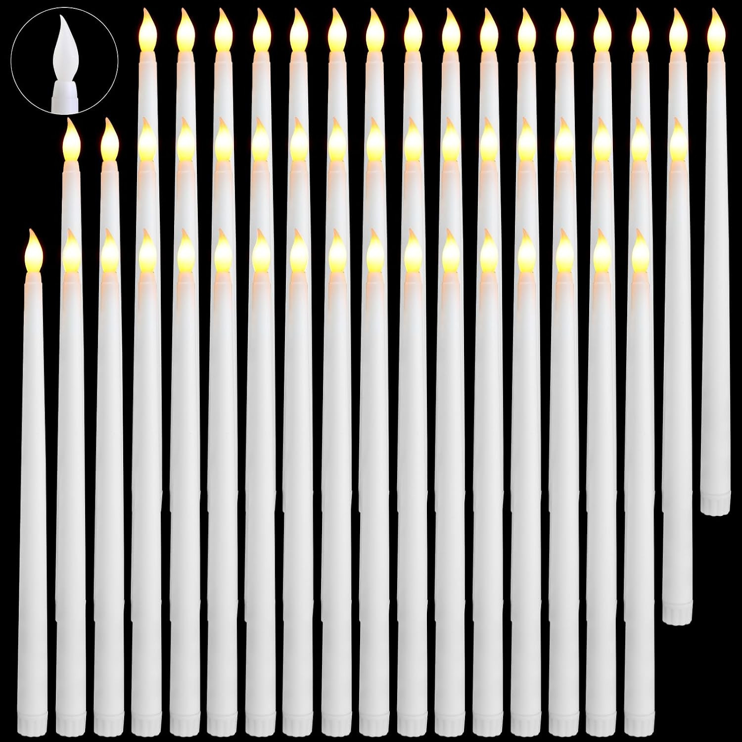 50 Pcs 8.5 Inch White LED Flameless Taper Candles Bulk Battery Operated Taper Ca