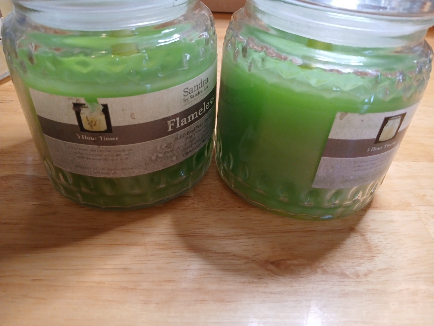 Green White Flameless Candles LED Real Wax Glass Jar 4pc Lot Battery Timer Set