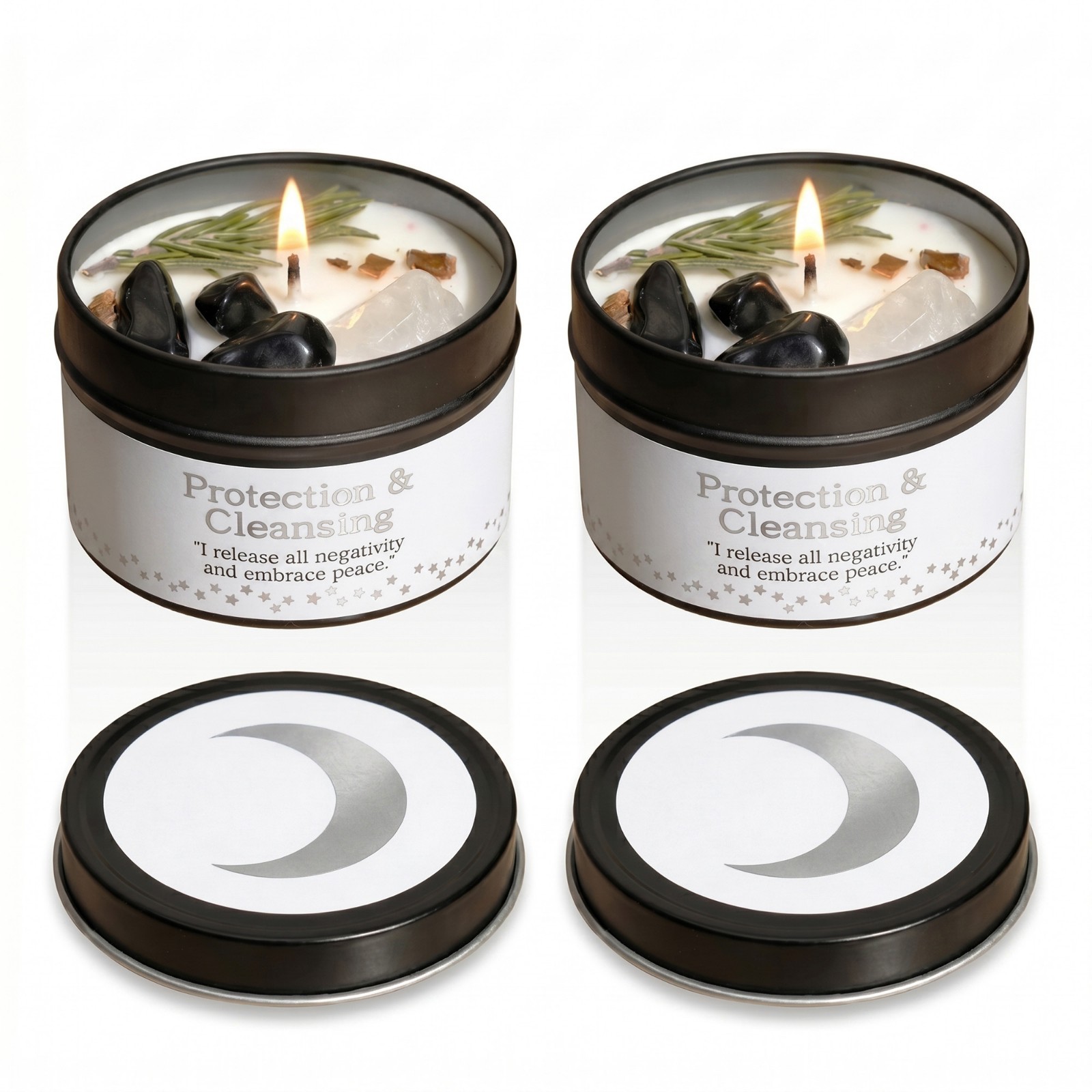 2 Pack Black Obsidian Crystal Candle Soy Protection Cleansing Manifestation Gift