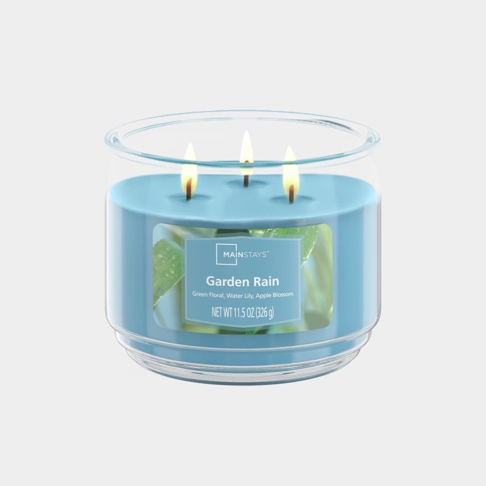 Large 3-Wick Scented Candle in Glass Jar, Garden Rain Fragrance, 11.5 oz Two