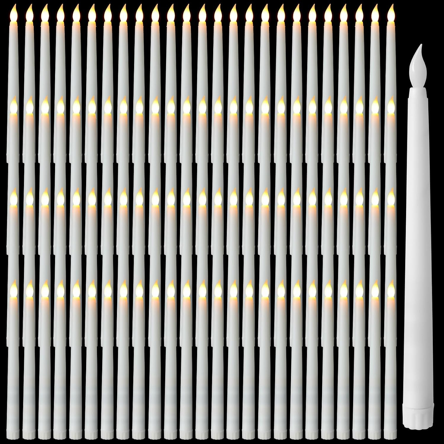 50 Pcs 8.5 Inch White LED Flameless Taper Candles Bulk Battery Operated Taper Ca