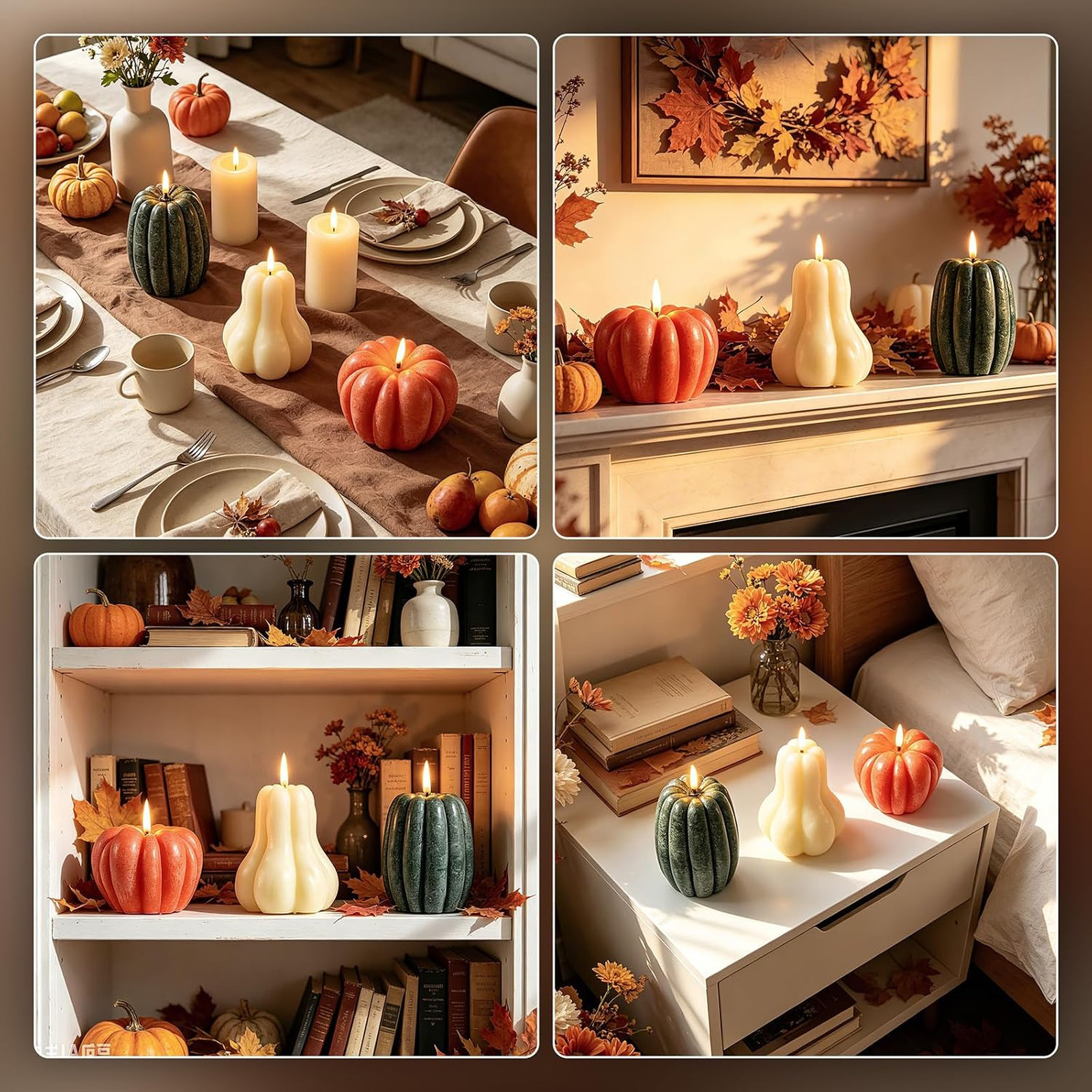 3 Pcs Fall Pumpkin Flameless Candles LED Battery Operated with Remote Real Wax