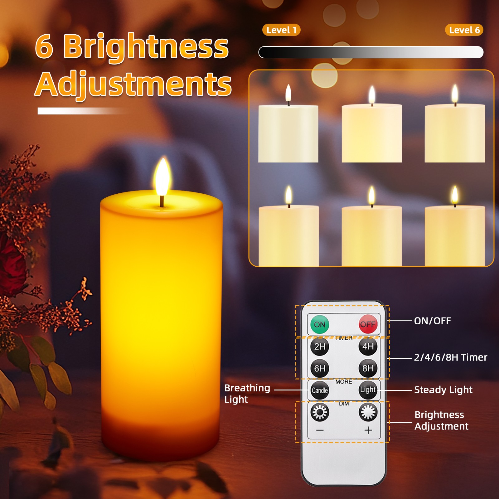 2PCS Flameless 4″x8″ Outdoor Waterproof Candles with Timer Remote Rechargeable