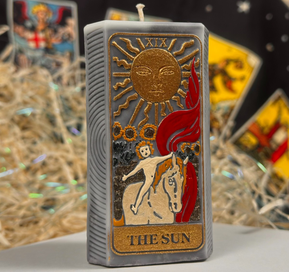 Sun & Moon Tarot Candle Set 2pc Hand Painted Arcanum XVIII XIX Witchy Decor Gift