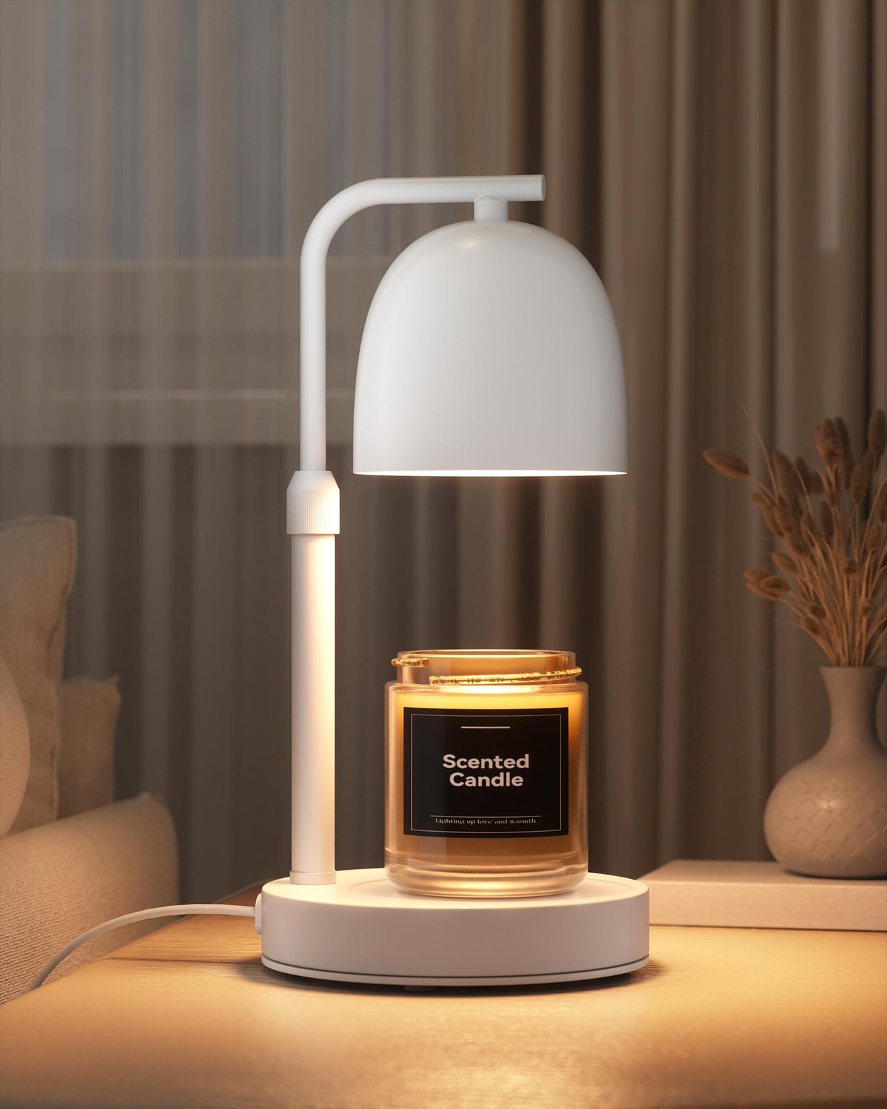 Candle Warmer Lamp with Timer & Dimmable, Adjustable Height White Candle Warm…