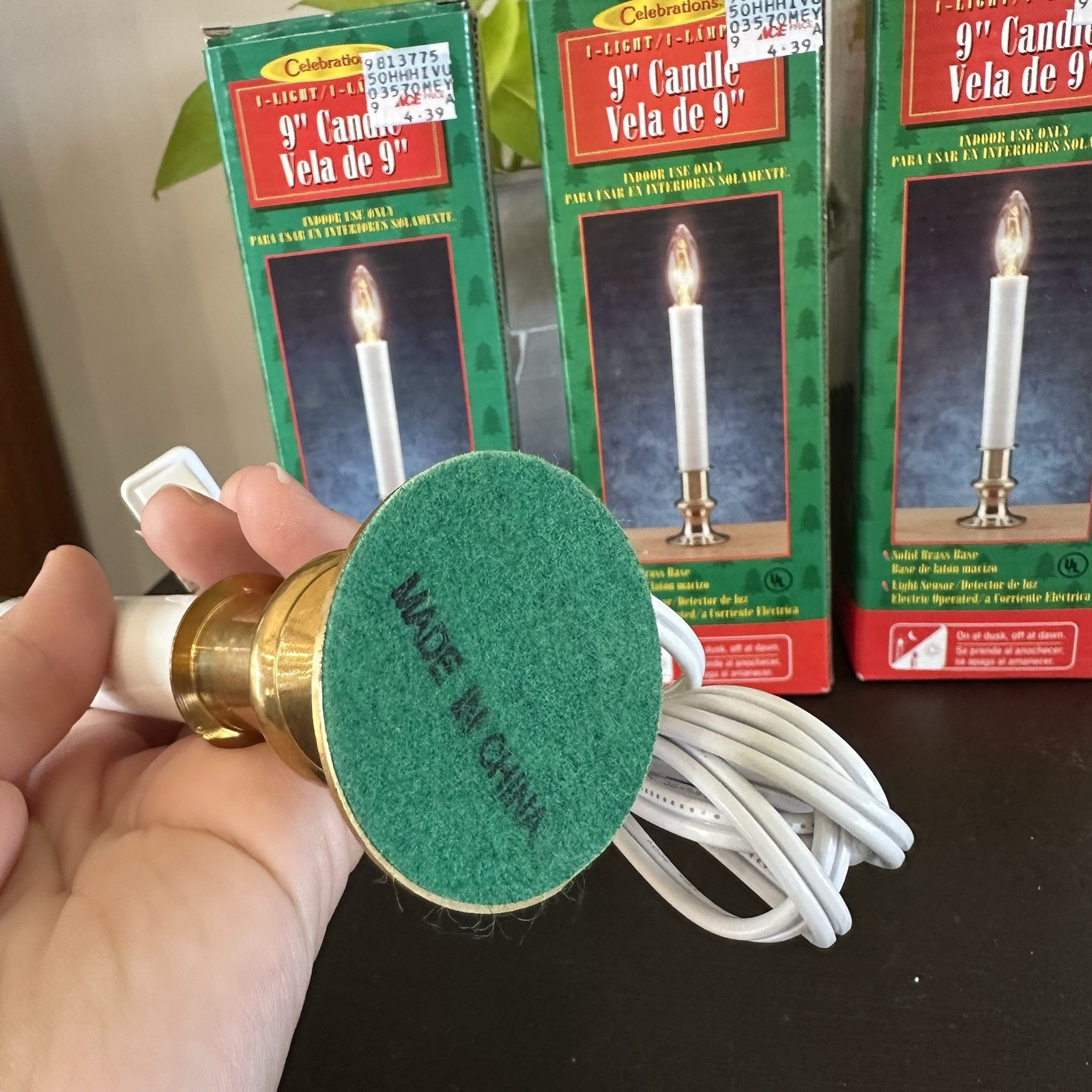 VTG (3) New Electric Window Candle Lamp Brass Base Dusk to Dawn Sensor