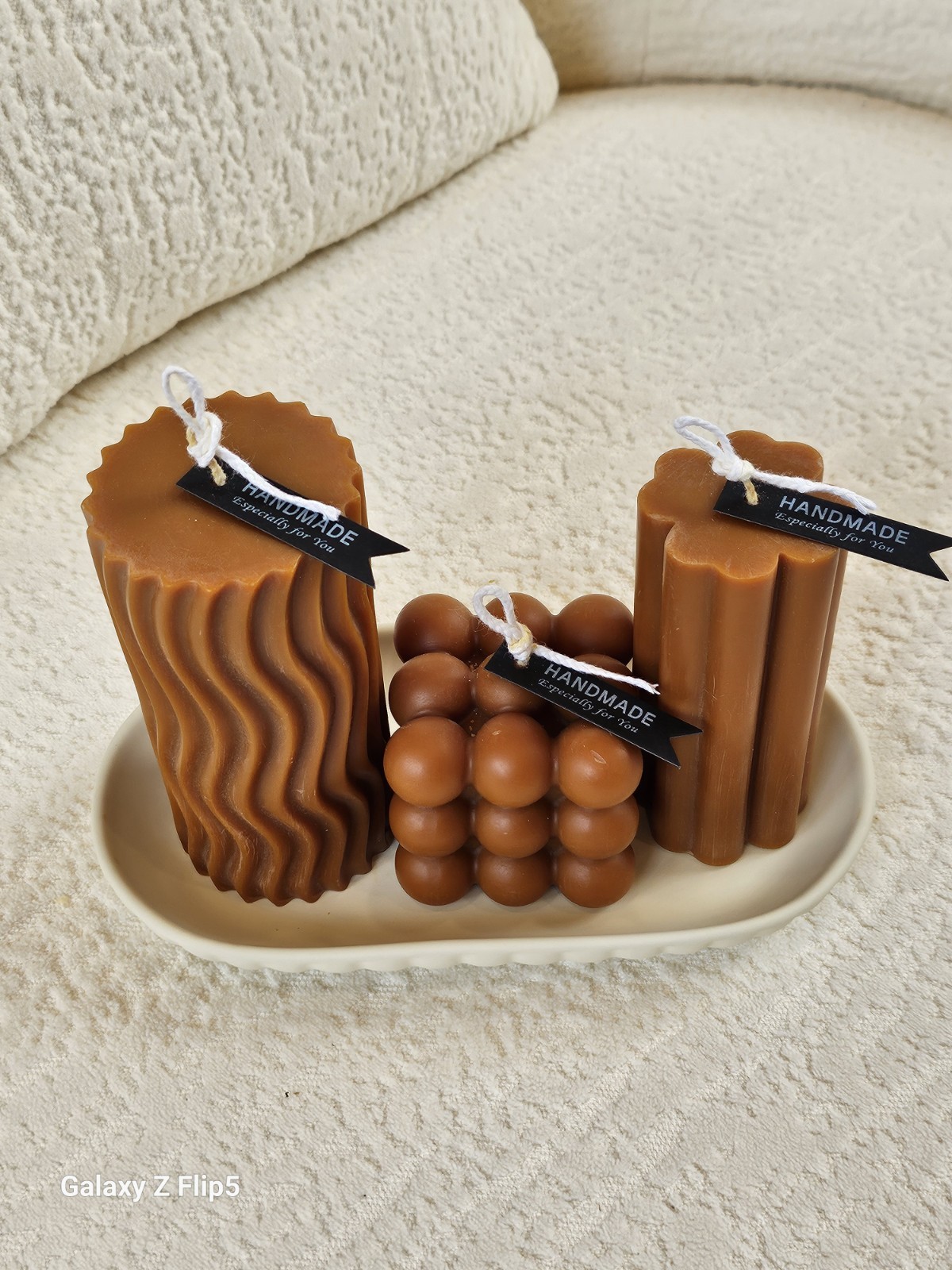 Handmade Modern Brown Decorative Unscented Wax Candle Set of 3, Medium