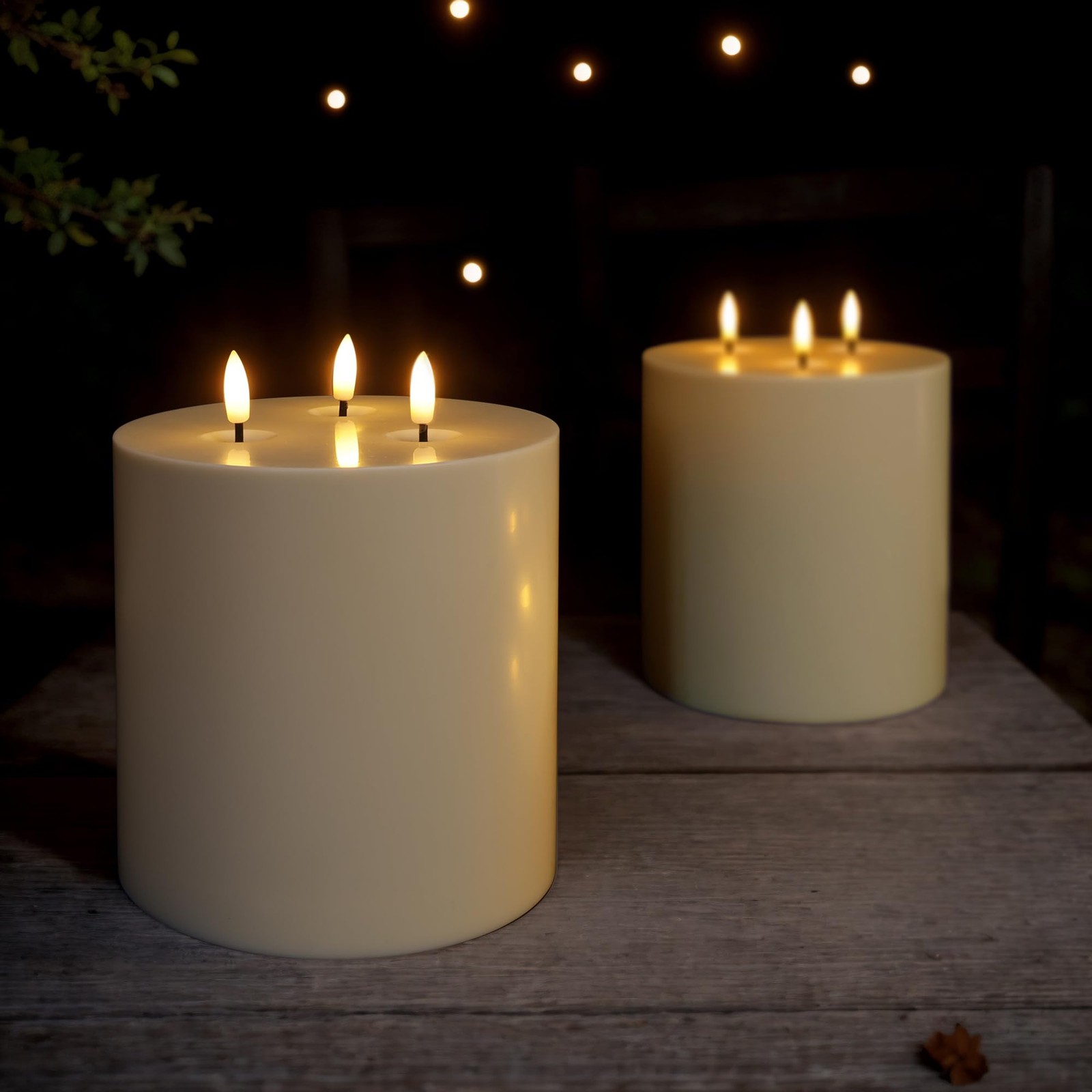 SEHNSY Ivory 6″ x 6″ Large Outdoor Waterproof Flameless Candle 3 Wick Plastic