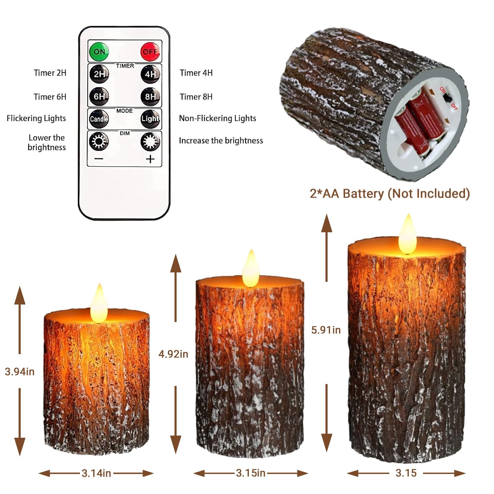 VEEKI VK-SP-01 Flameless Candles Set of 3 Battery LED Pillar Candles Remote