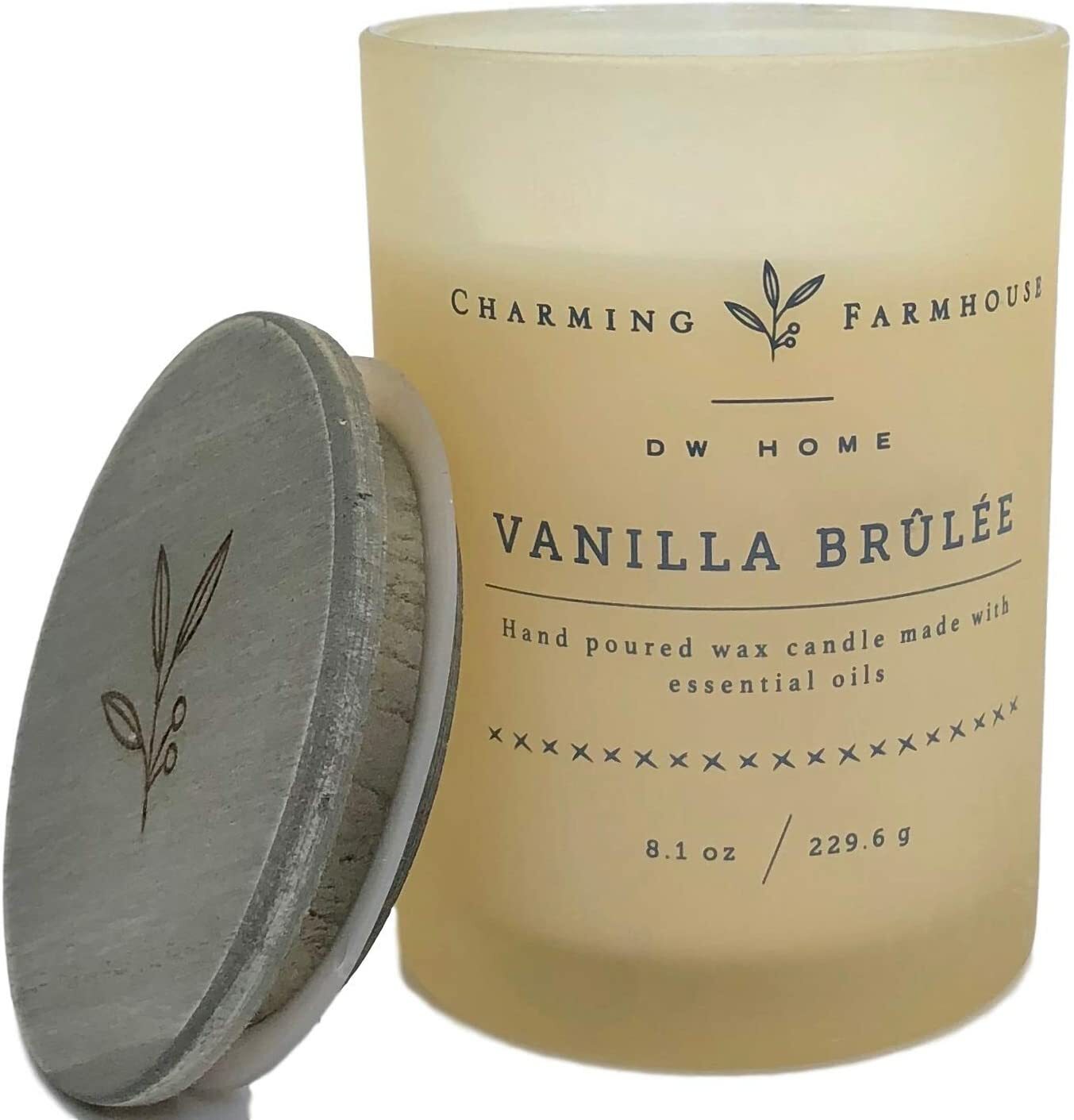DW Home Charming Farmhouse Vanilla Brulee Scented Candle with Wood Wick