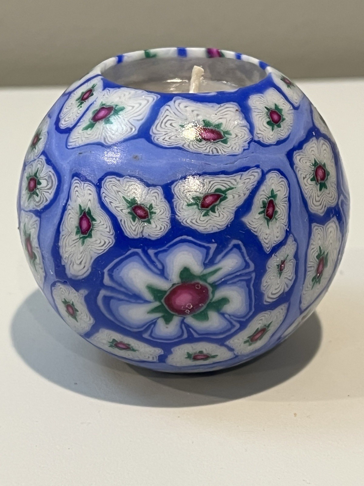 Lot Of 2 VTG 90s Glowing Candle Blue White Globe Candle Millefiori NEW!