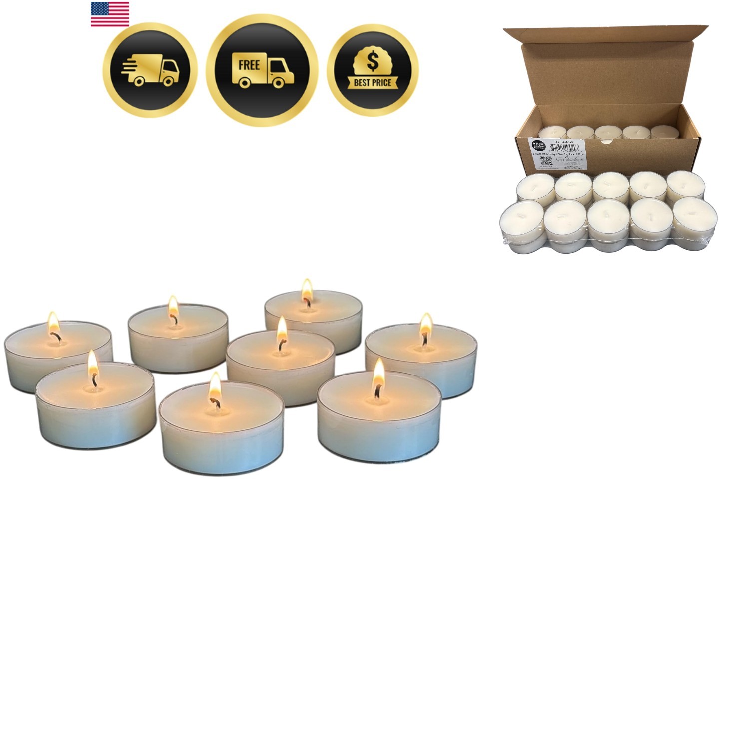 40-Pack Mega Oversized Unscented Tea Light Candles in Clear Cups – 9 Hour Burn