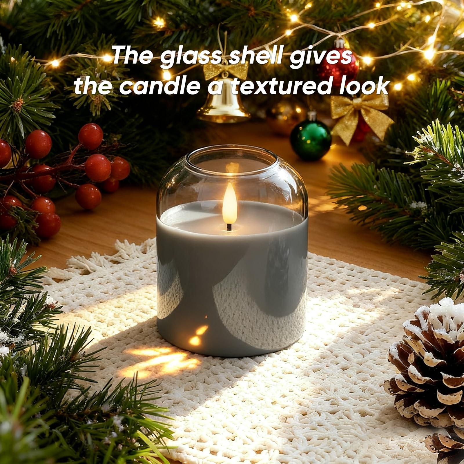 Homemory Glass Flameless Candles, Battery Operated Plliar Candles Realistic