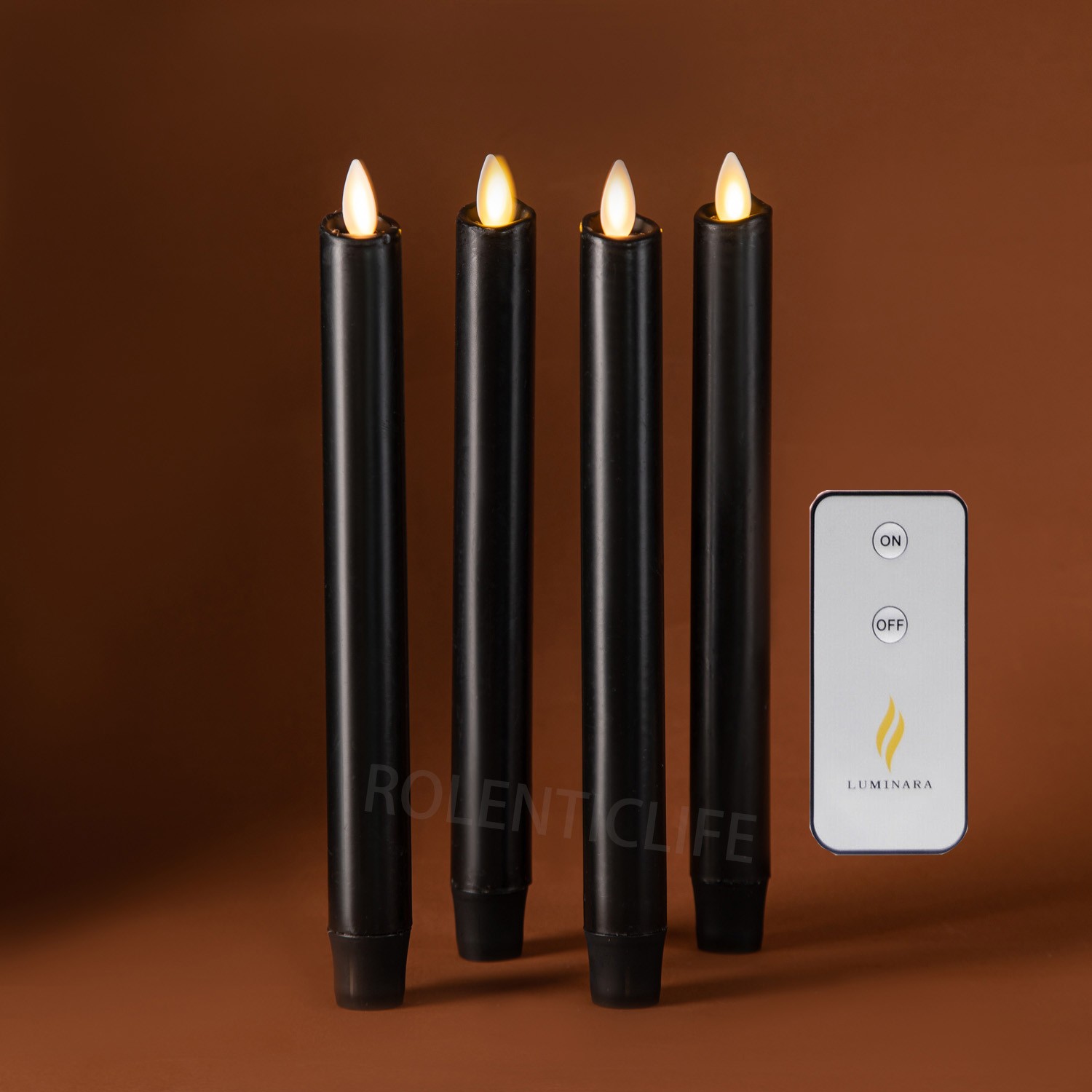 Luminara Black Flameless Taper Candles Real Wax Moving Wick Timer,0.9″D x 9.5″H