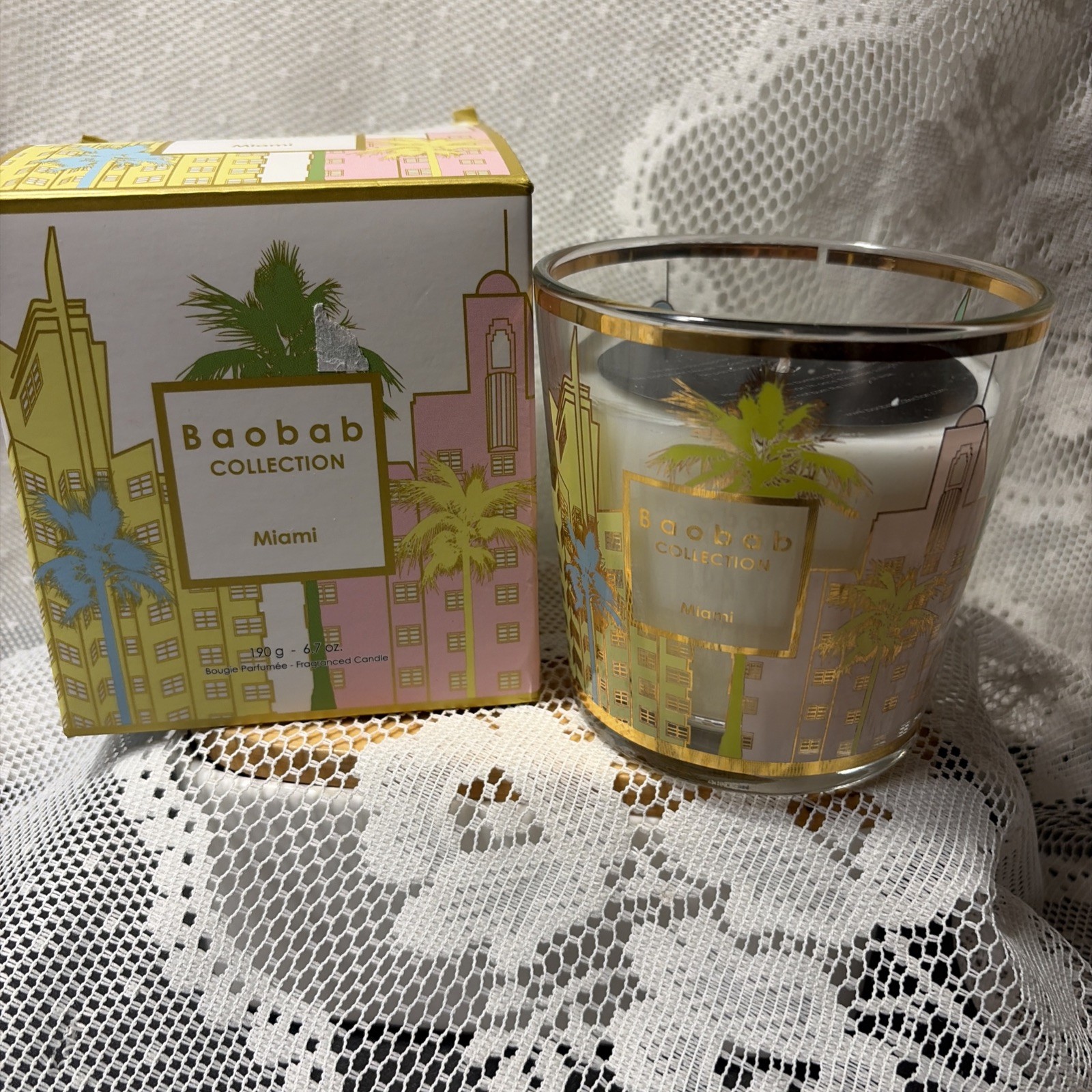 Baobab Bougie Perfume Candle Art Deco Building Miami 6.7ounce Smells Amazing