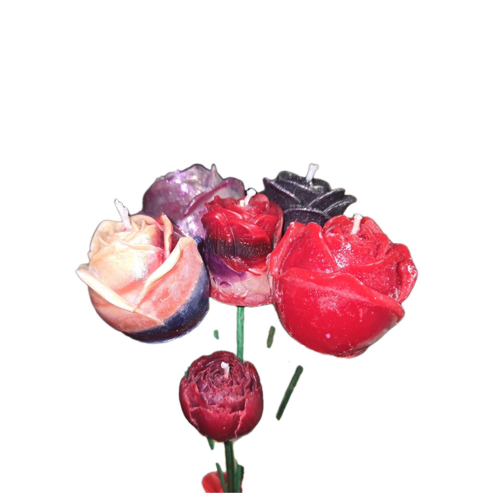 1/2 Dozen Stemmed Flower Candle Bouquet in Red Vase Multicolor