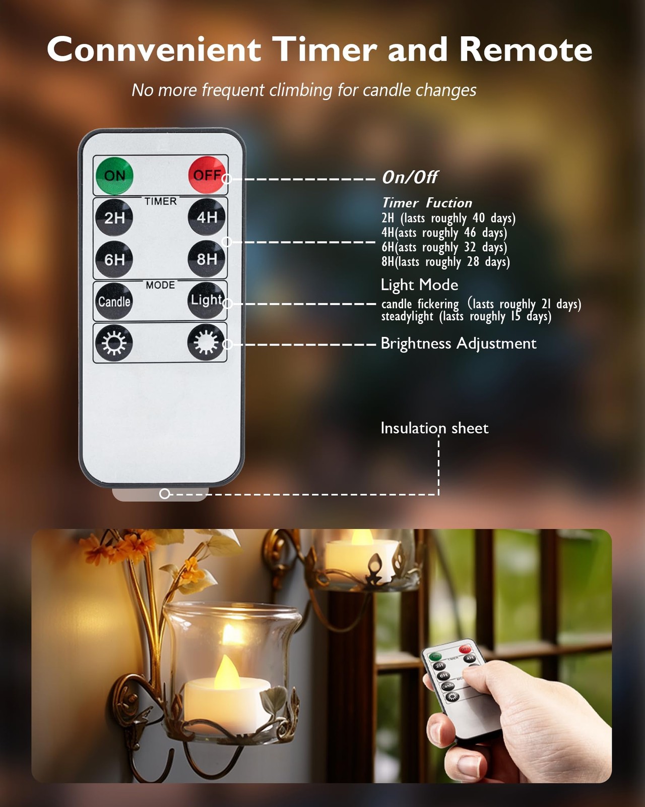 Homemory 24-Pack Remote Flameless LED Battery Tea Light Candles, 400+Hrs