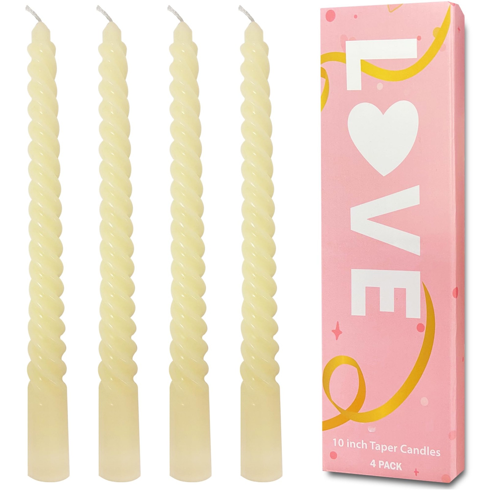 Ivory Spiral Taper Candles Unscented Dripless Candlesticks Long Burning 4 Set