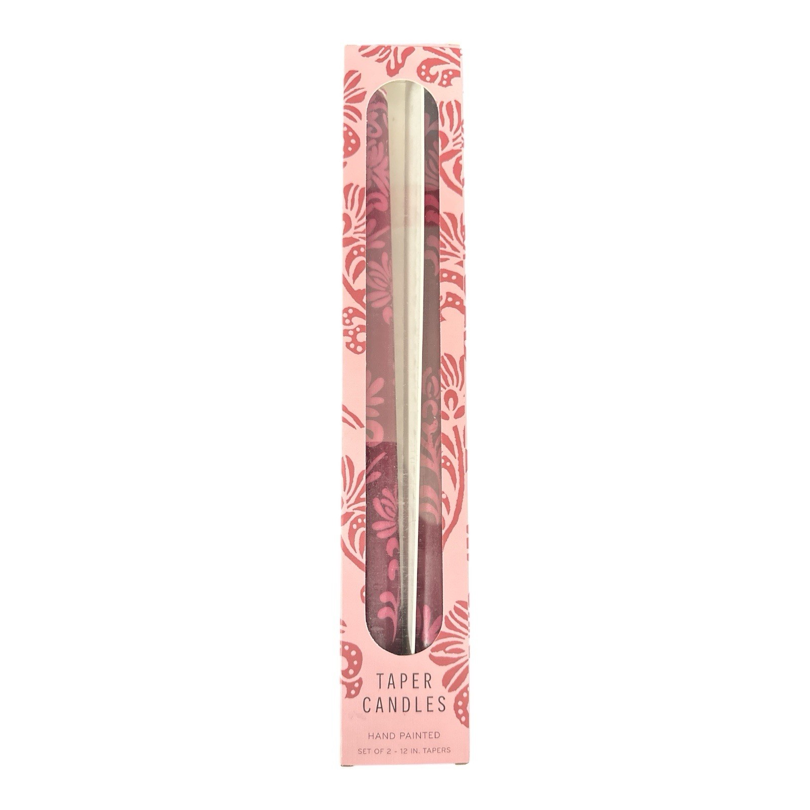 Anthropologie Leora Hand Painted Taper Candles Set Of 2 Purple Botanical NWT