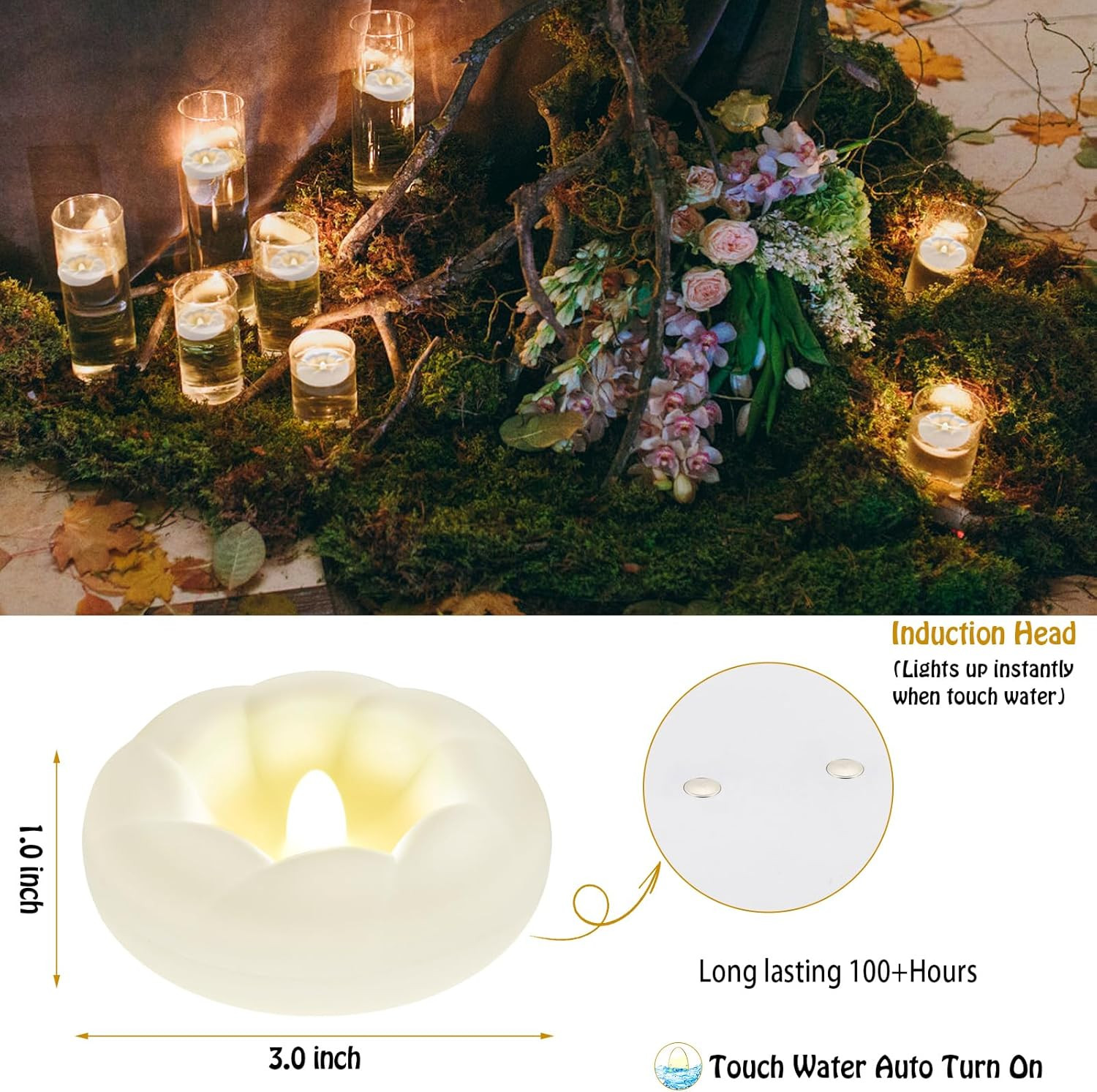 White Flameless LED Floating Candles, Waterproof, Battery Operated, 6 Pack