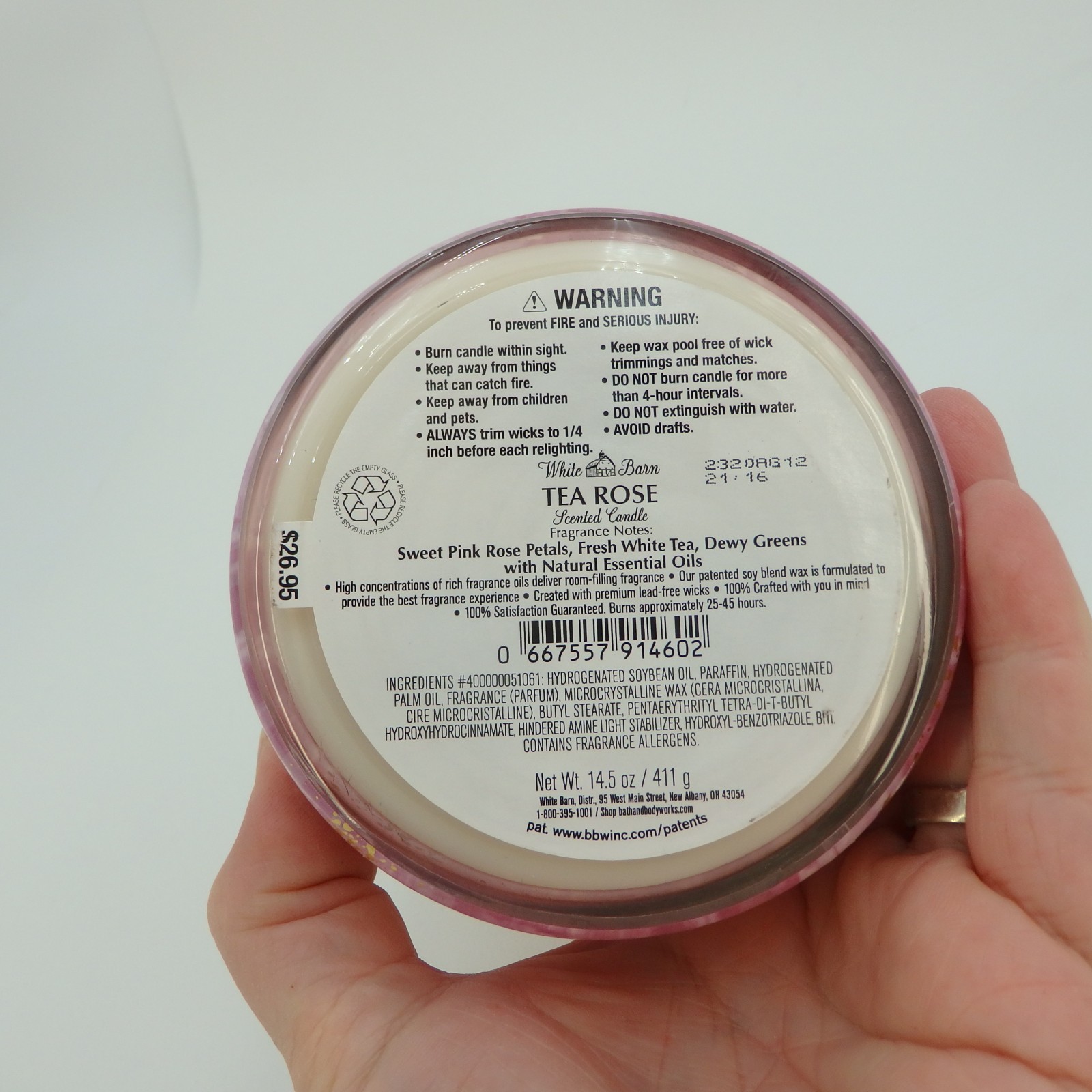 (1) Bath & Body Works White Barn Gold Pink Tea Rose 3-wick Candle 14.5oz New