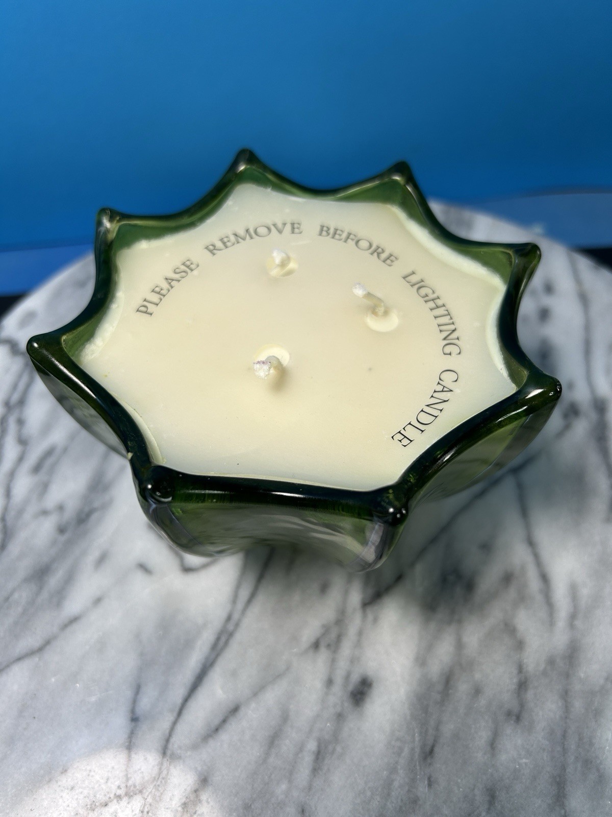 DL & CO 3 Wick Rare Botanical Scented Candle In Green Lotus Glass Holder Unused