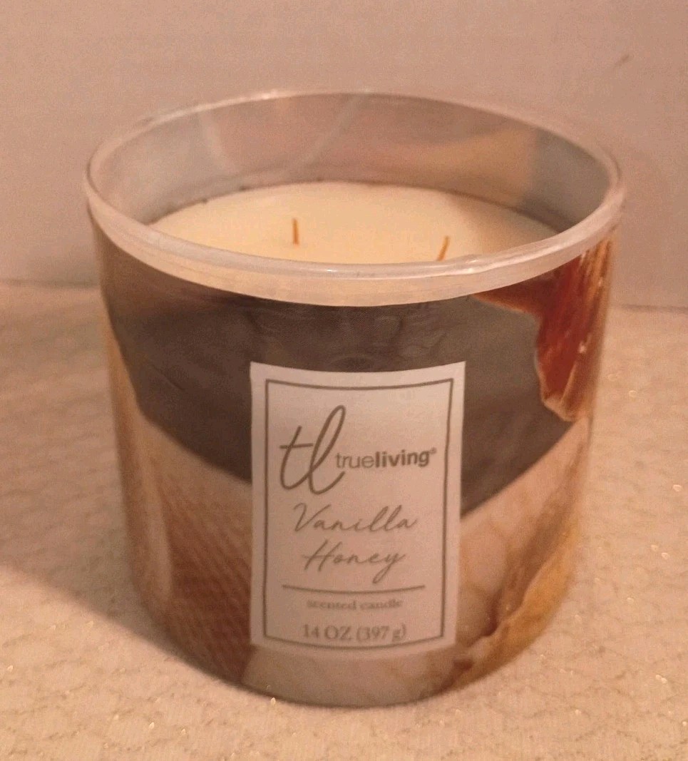 Set Of 4 TRUE LIVING ~VANILLA HONEY ~ 3WICK SCENTED CANDLES 14.5oz Brand New