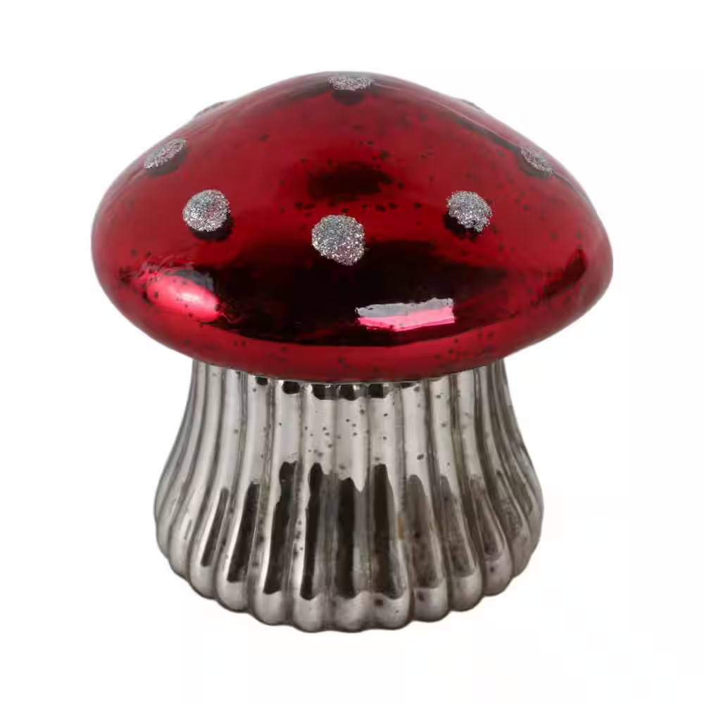 6 In. Red Glass Cinnamon Mushroom Candle 12 Oz