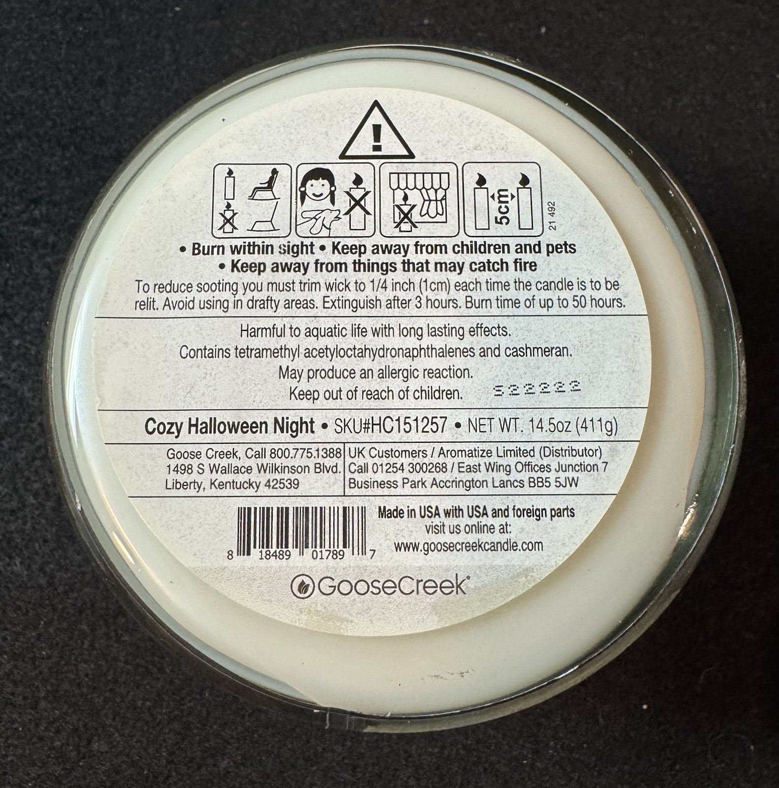 Goose Creek (1) COZY HALLOWEEN NIGHT 3 Wick Jar Candle Fall, Autumn Halloween