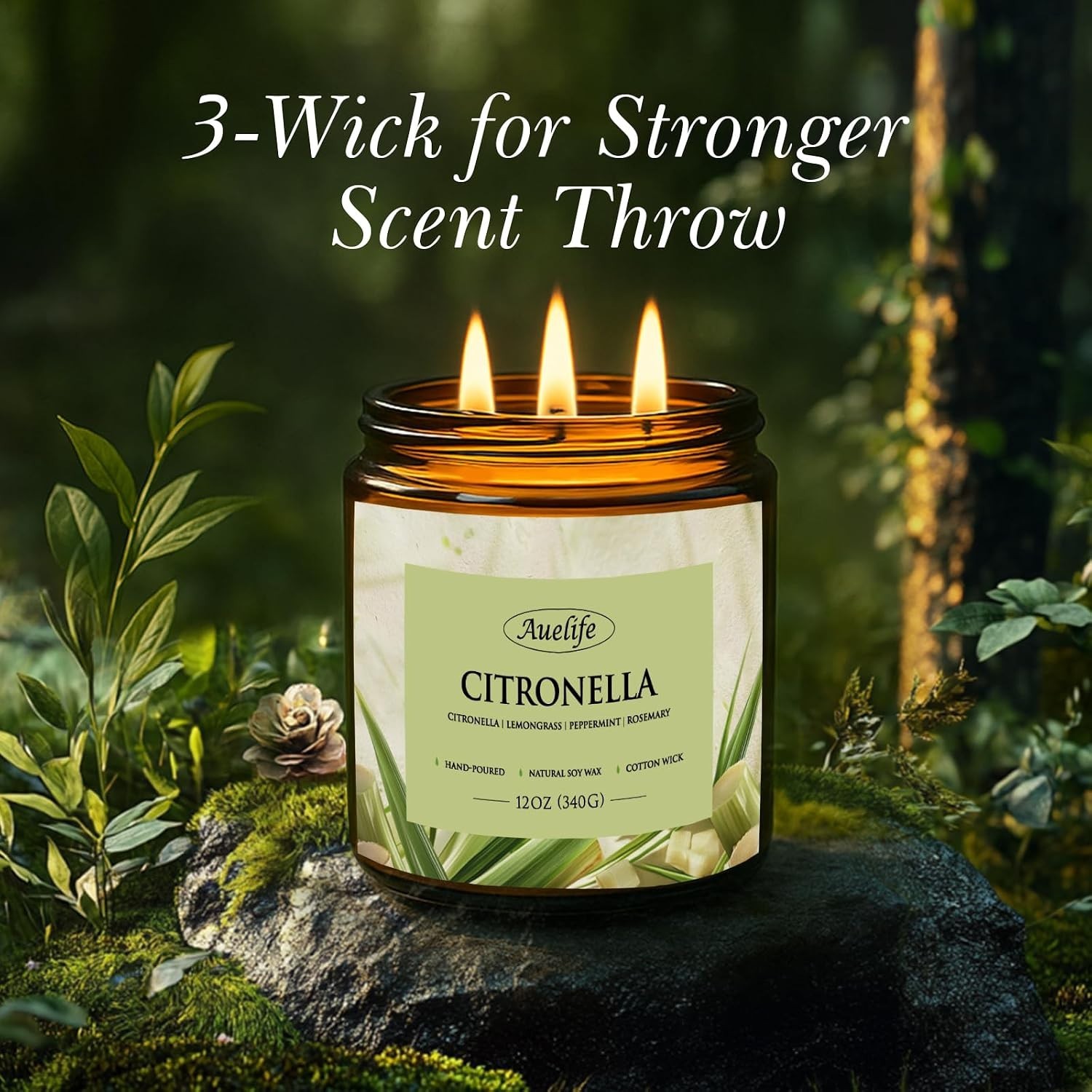 Elegant 3-Wick Citronella Candle – 50+ Hour Burn for Indoor & Outdoor Relaxation