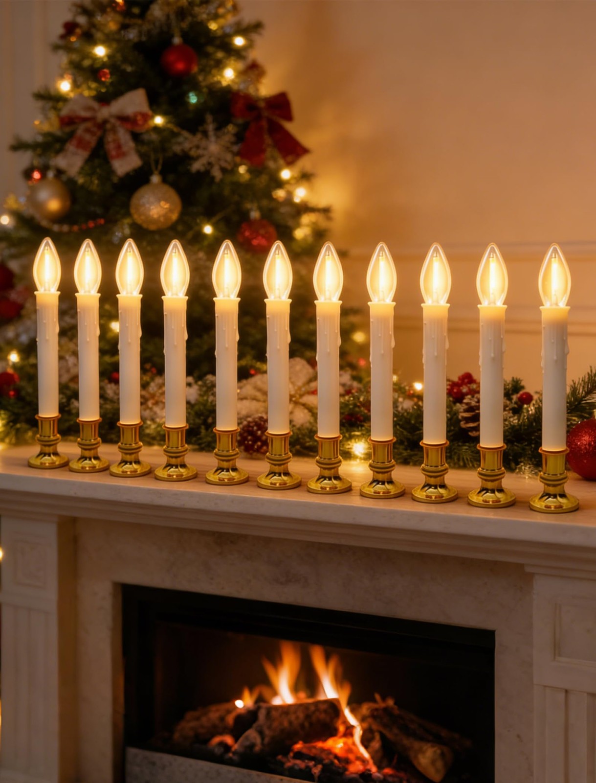 Kivonfa 10 Pack Battery Operated Window Candles Flameless LED Warm White Gold