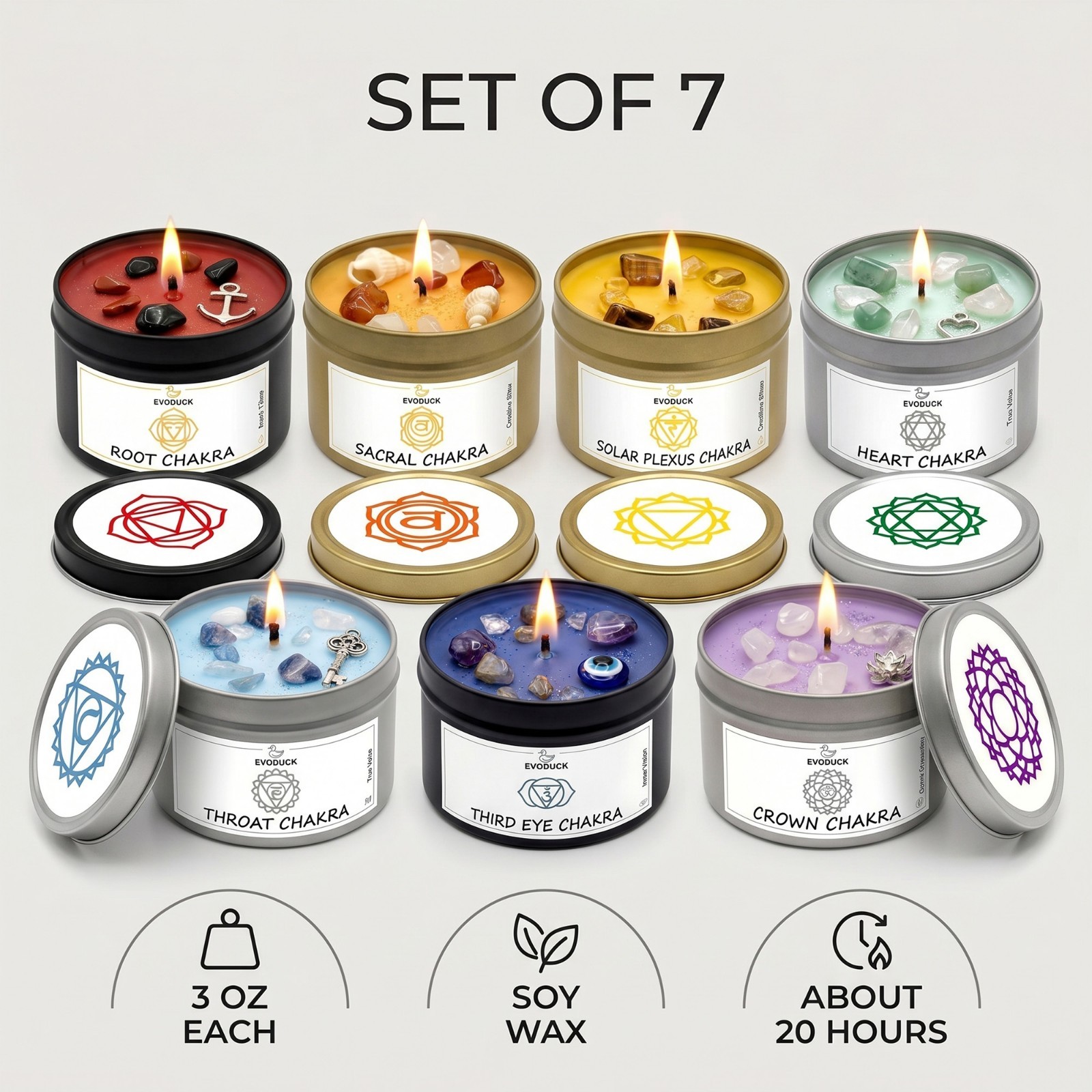 7 Chakra Candle Set Crystals Reiki Meditation Yoga Gift Set Energy Healing