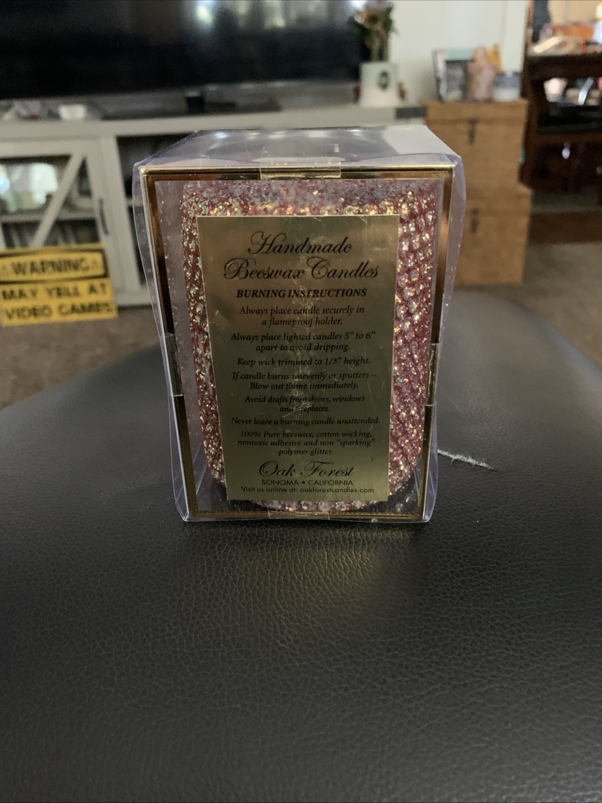Oak Forest Design 4” Beeswax Pillar Candle Bronze Metallic Glitter textured NIB
