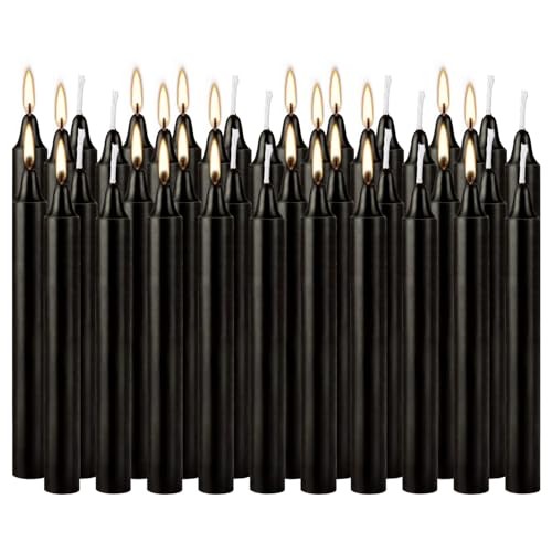 40 Black Taper Candles 4 in Smokeless Long Burning Wax Indoor