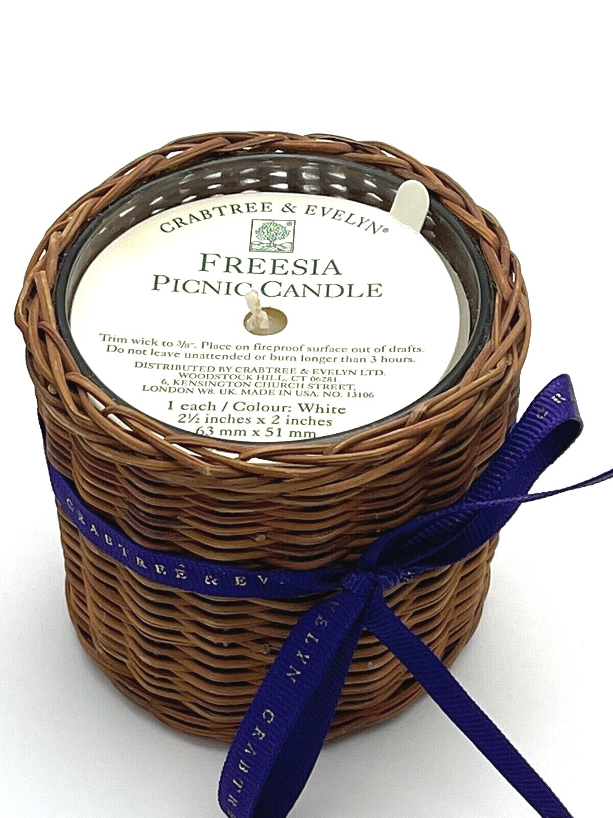 Crabtree And Evelyn Freesia Picnic Candle Vintage NEW, 2 1/2 in x 2 in