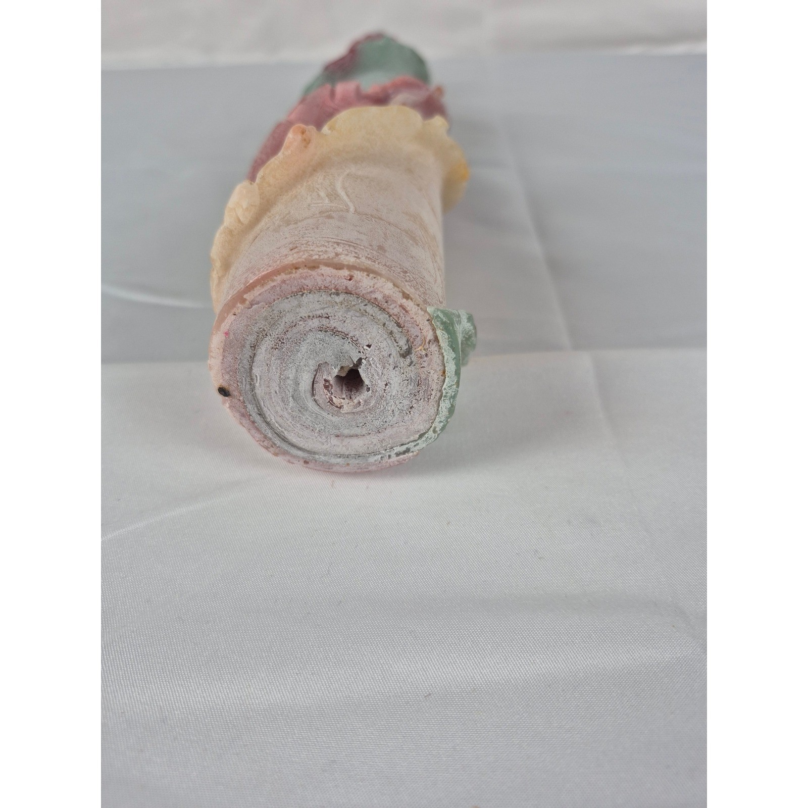 Vintage Spiral Drip Wax Candle Pastel Sculptural Art Candle 15″ Boho Decor