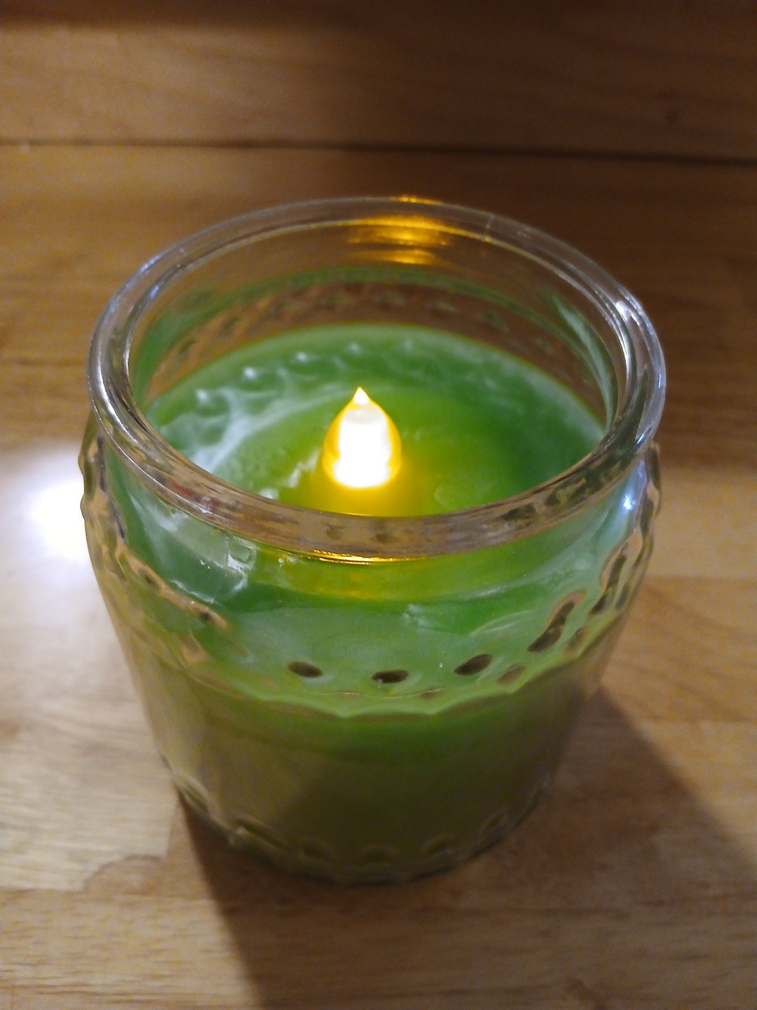 Green White Flameless Candles LED Real Wax Glass Jar 4pc Lot Battery Timer Set
