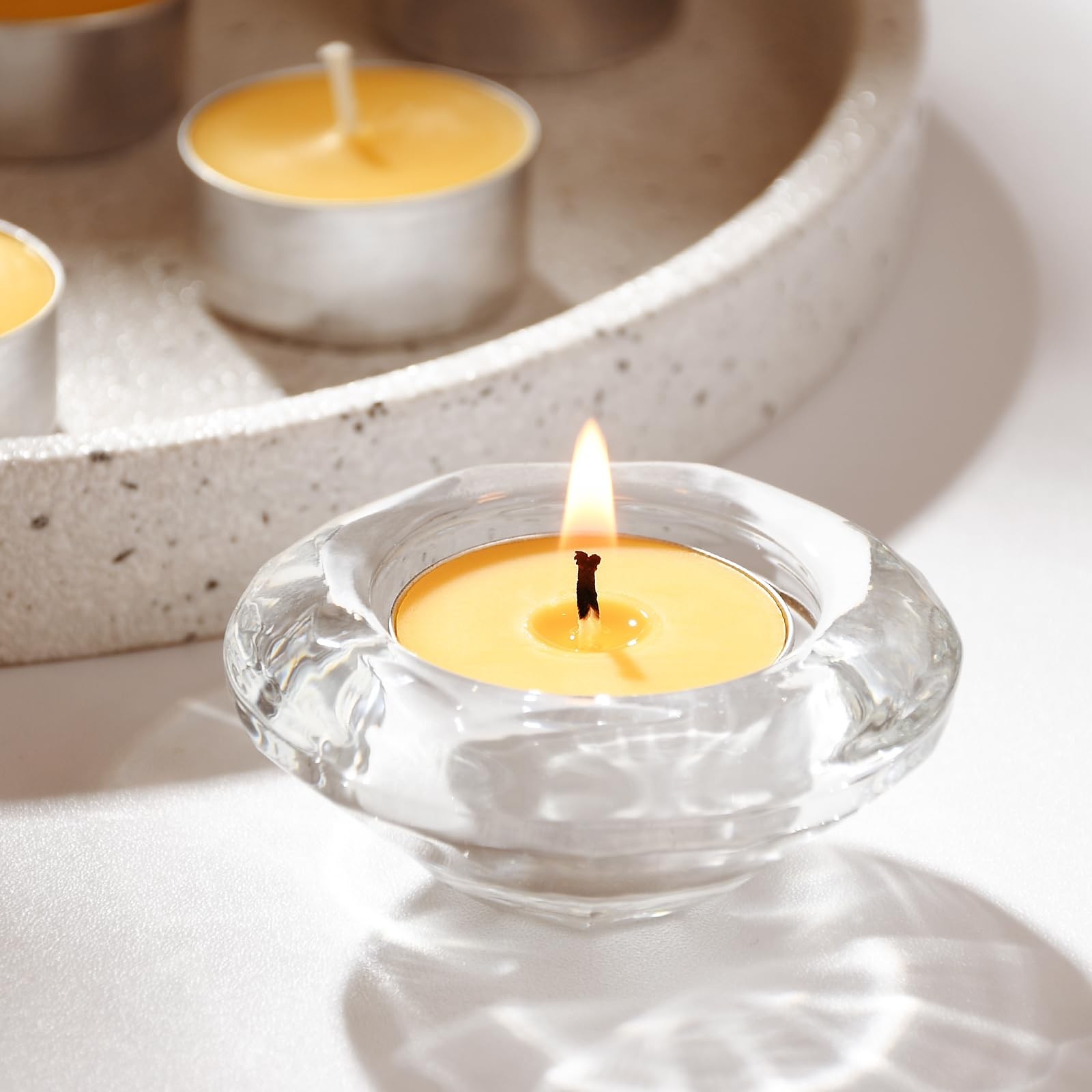 50Pack Pure Beeswax Tealight Candles in Aluminum Cups 45 Hour Burn Time, Lea…