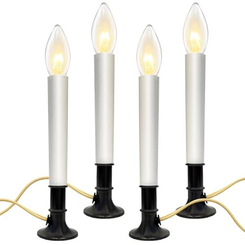 4 Pack Christmas Corded Window Candles, Plug in Flameless 9″ Nickel base candle