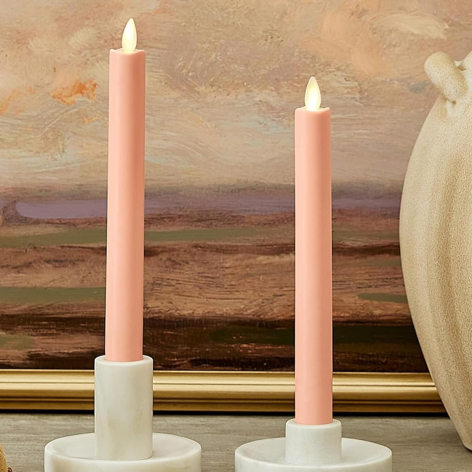 Set of 2 Moving Flame LED Taper (1X9.75), Flameless Candle, Melted Edge, Smooth