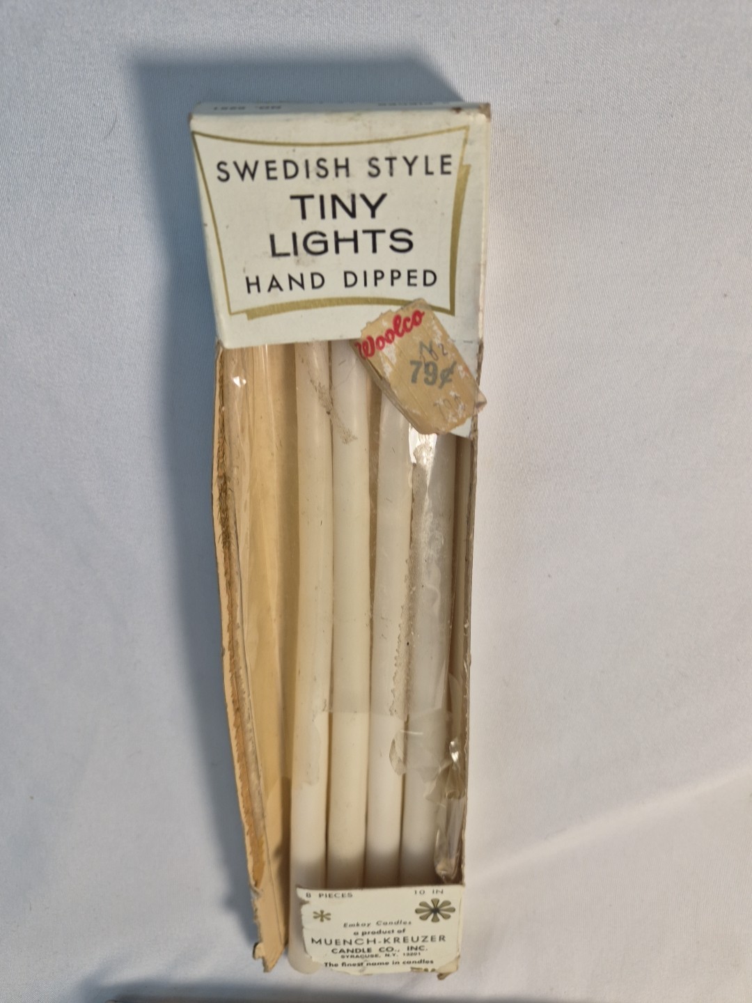 5- VTG Emkay Candles Muench Kreuzer Swedish Style Tiny Lights 10″ White #6251