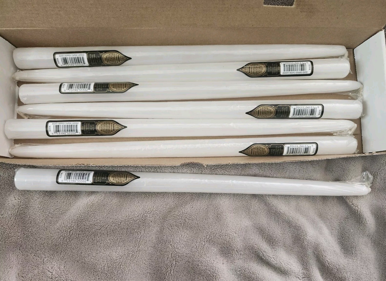 Taper Candles lot of 7 (Seven) Hand Dipped #2- White 14 1/2 in. 37 CM.