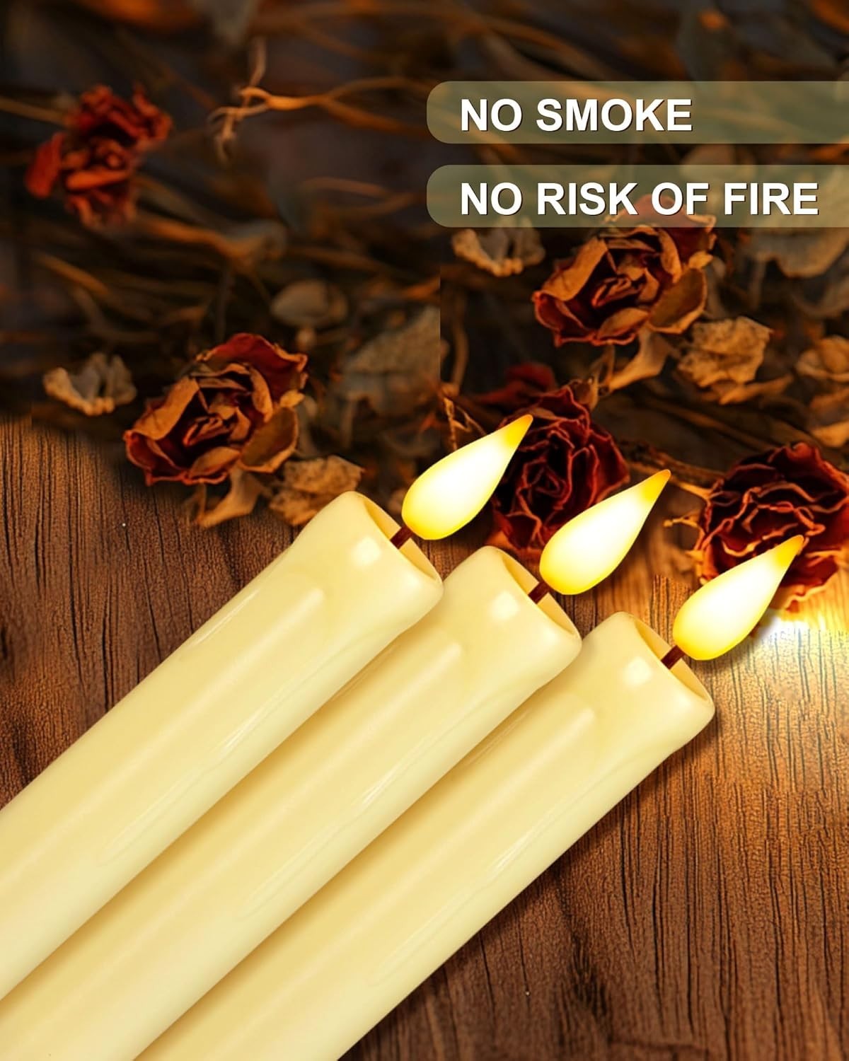 Elegant 2-Pack Flameless Taper Candles with Flickering LED – Ivory 9.6″