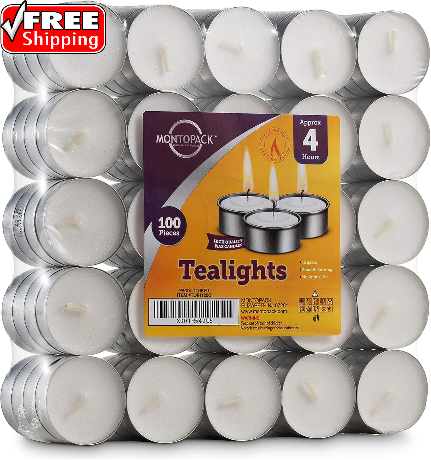 Unscented Tea Light Candles 100 Pack | 4 Hours, White, Smokeless, Dripless Small