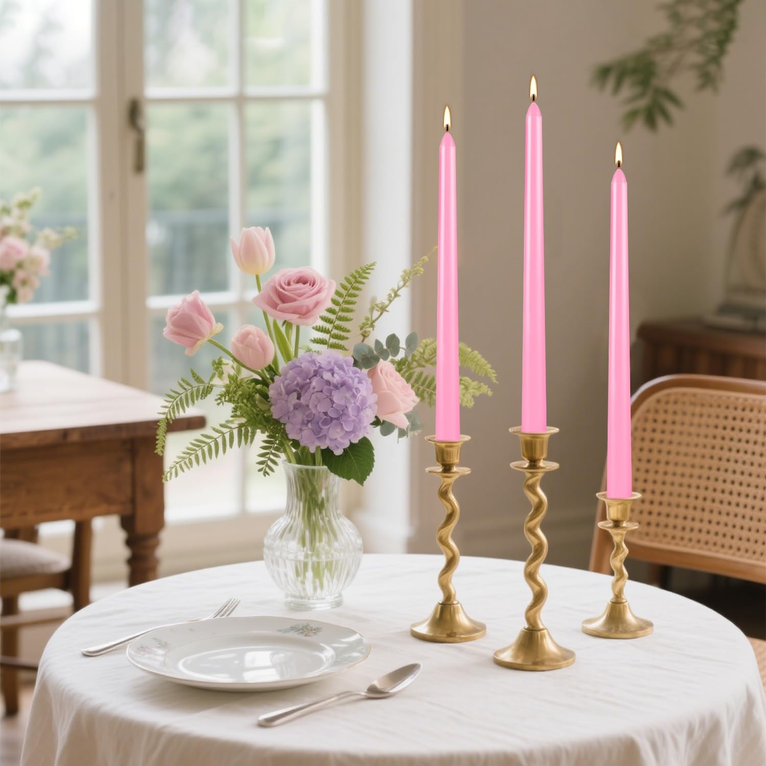 14 PCS Pink Taper Candles 10 Inch Unscented Dripless Long Burning Wedding